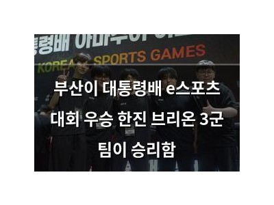 부산이 대통령배 e스포츠 대회 우승 한진 브리온 3군 팀이 승리함